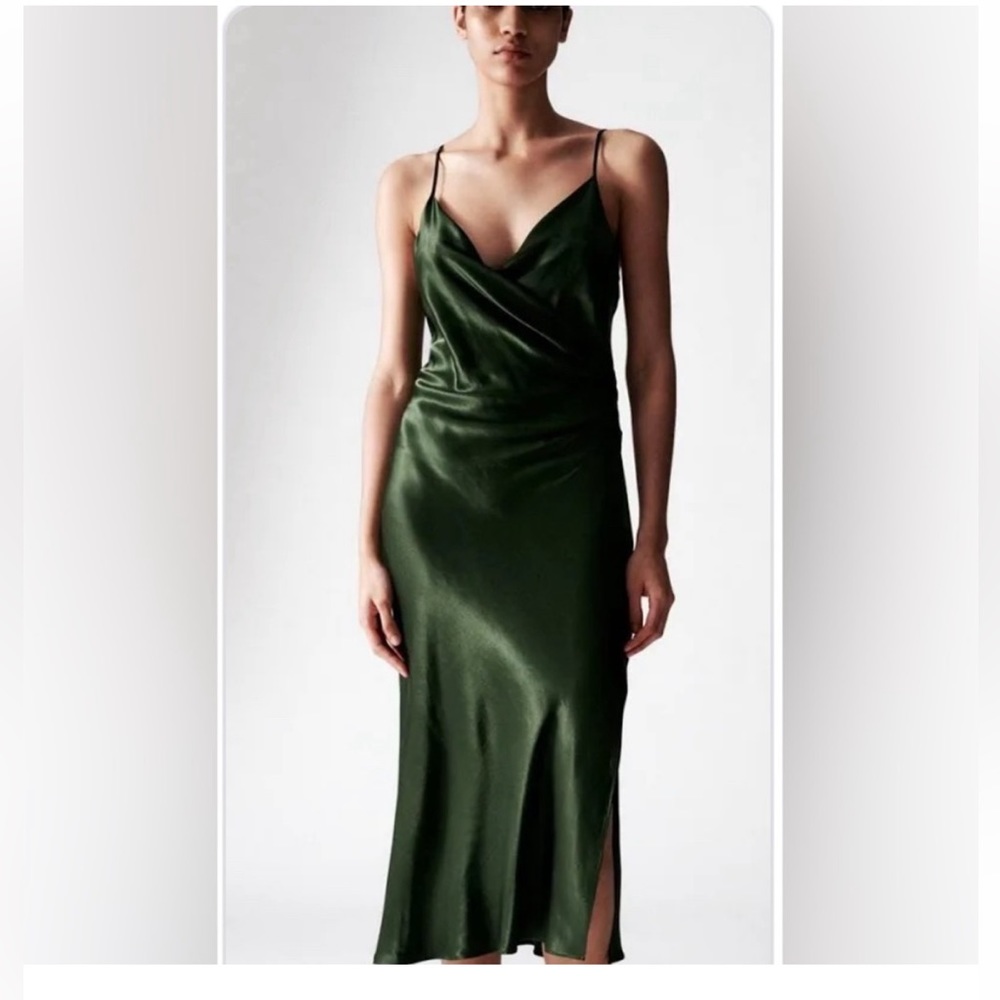 Hunter green silk slip dress